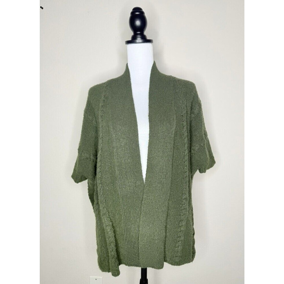 Cabi Green Cardigan Size Small/Medium Knit Shortsleeve Duster Cable Knit Boho - Picture 2 of 8